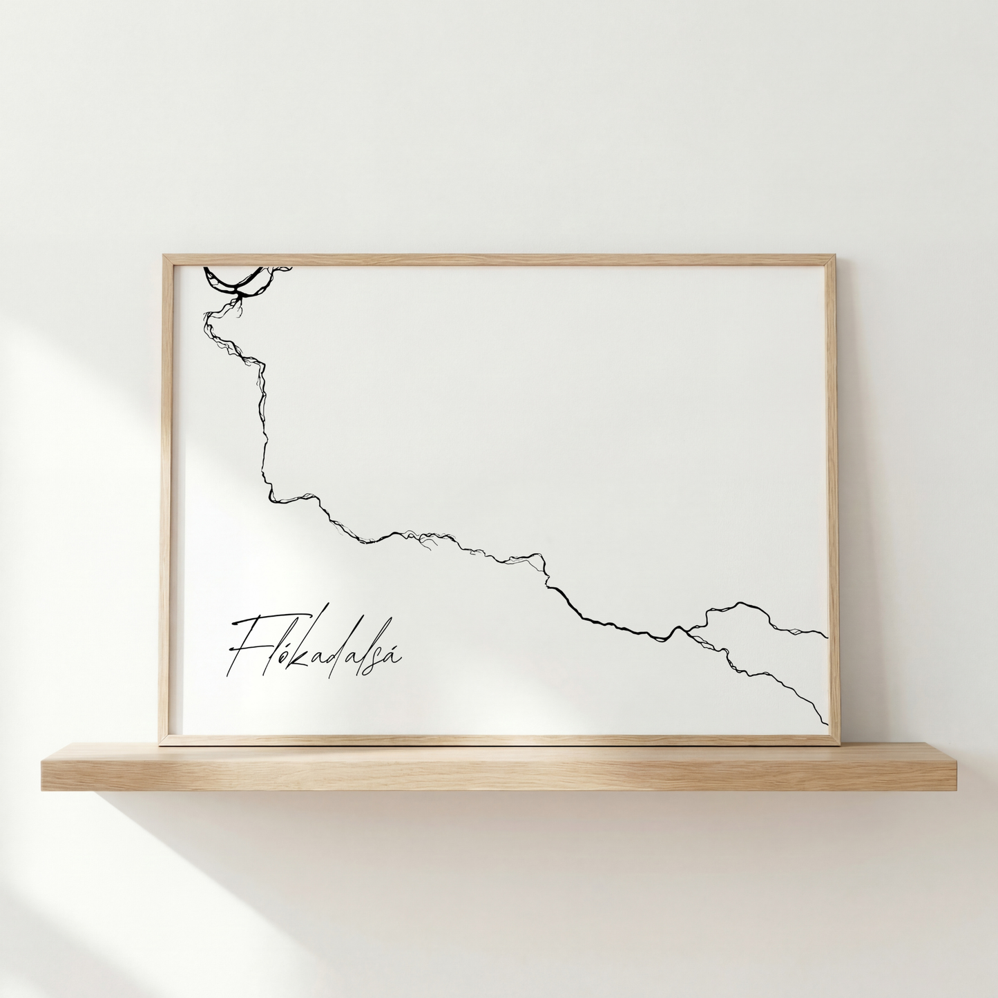 Flókadalsá í Borgarfirði Iceland river art print in oak frame – minimalist line drawing wall art – scandinavian design – Veidislod