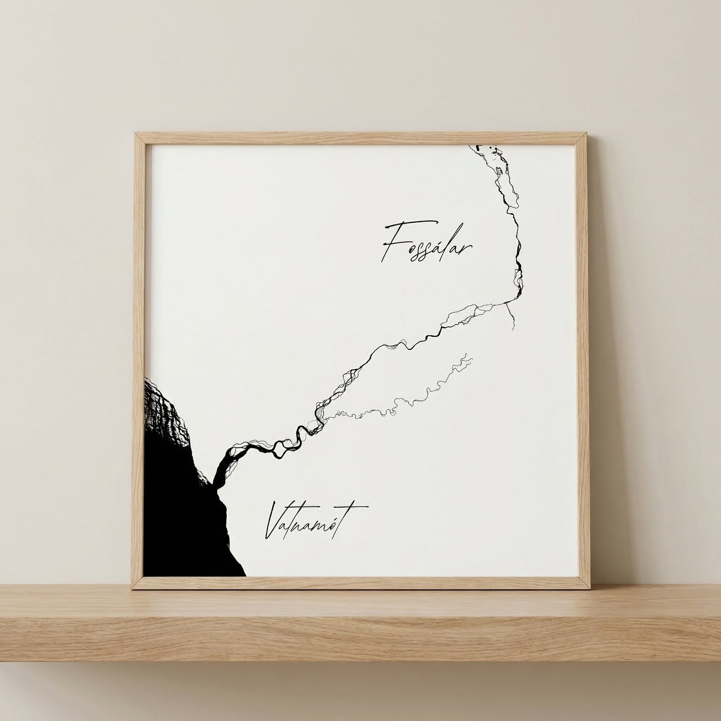 Fossálar/Vatnamót Iceland river art print in oak frame – minimalist river artwork – modern scandinavian wall – Veidislod