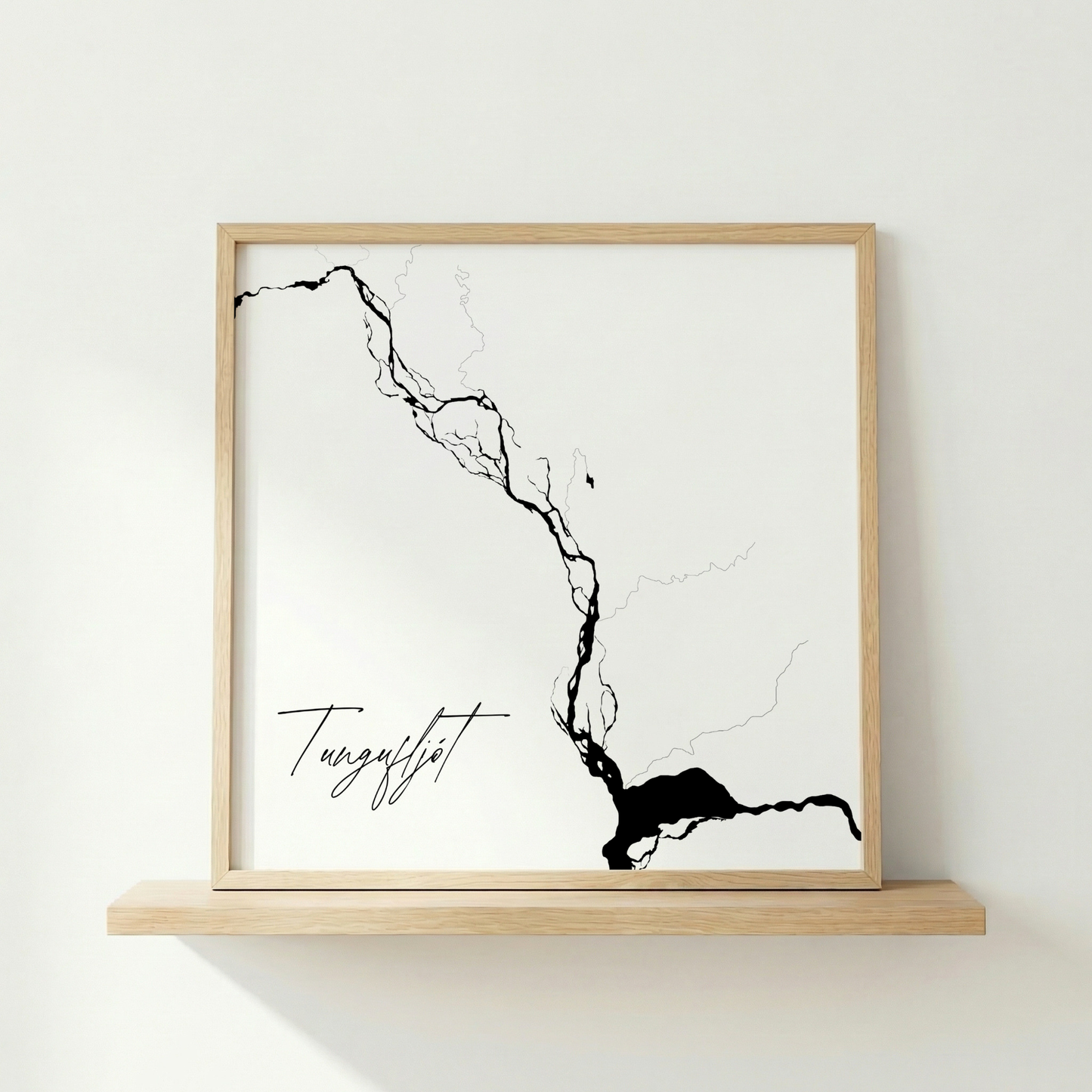 Tungufljót í Skaftártungu Iceland river art print in oak frame – minimalist river line art – modern nordic styling – Veidislod