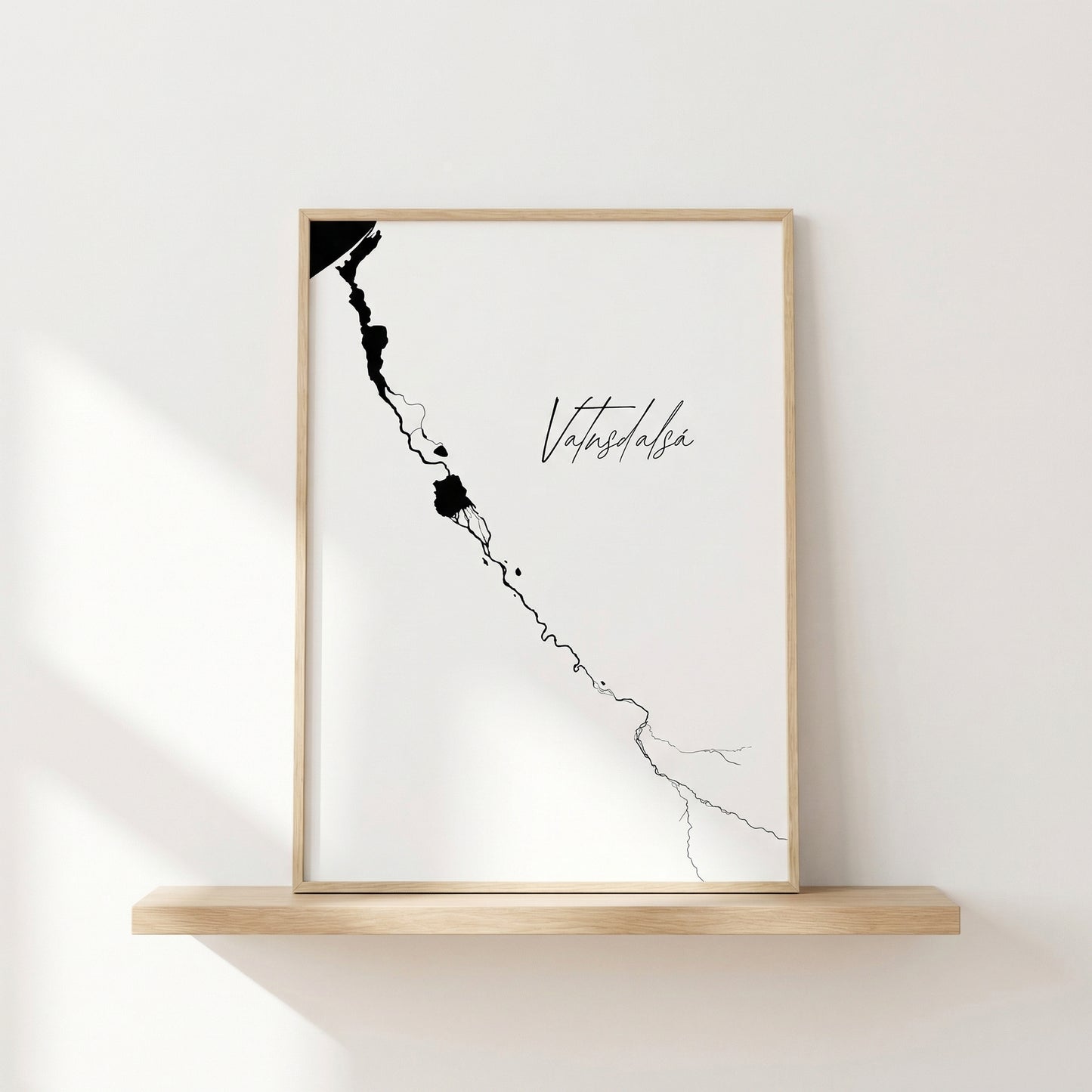 Vatnsdalsá Iceland river art print in oak frame – minimalist river artwork – nordic home decor – Veidislod