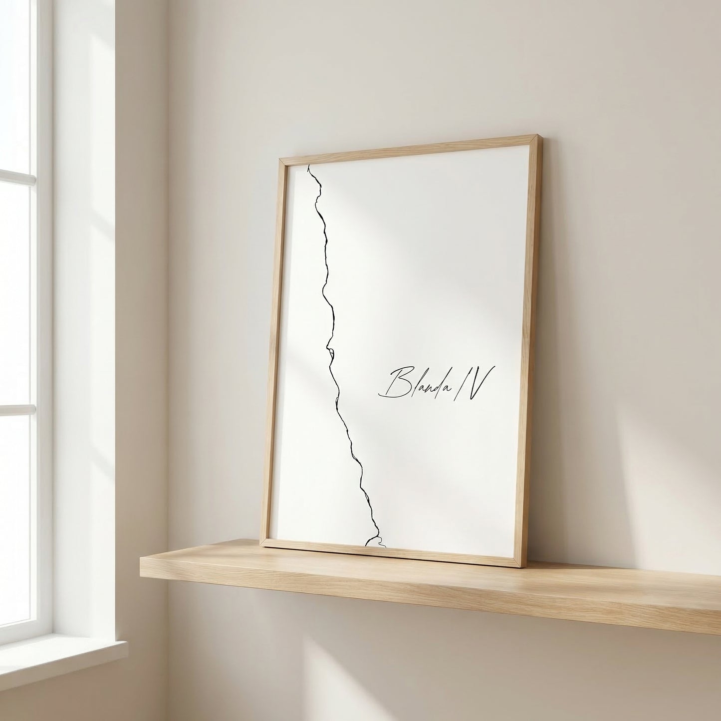 Blanda IV Iceland river art print in oak frame – minimalist river artwork – nordic interior wall styling – Veidislod