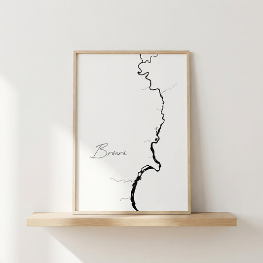 Brúará Iceland river art print in oak frame – minimalist river line art – scandinavian living space – Veidislod