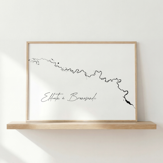 Eldvatn á Brunasandi Iceland river art print in oak frame – minimalist line drawing wall art – nordic home decor – Veidislod