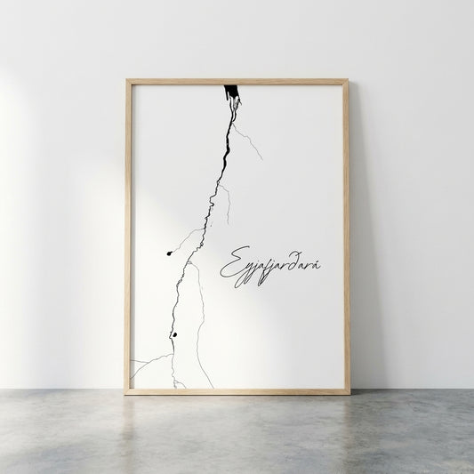 Eyjafjarðará Iceland river art print in oak frame – minimalist wall art line drawing – scandinavian home styling – Veidislod