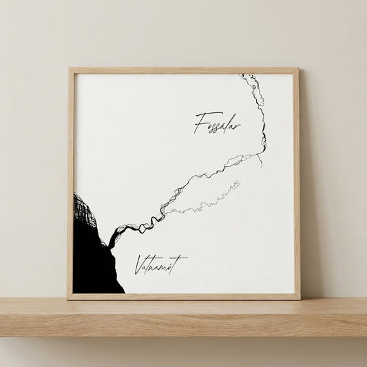 Fossálar/Vatnamót Iceland river art print in oak frame – minimalist river artwork – modern scandinavian wall – Veidislod