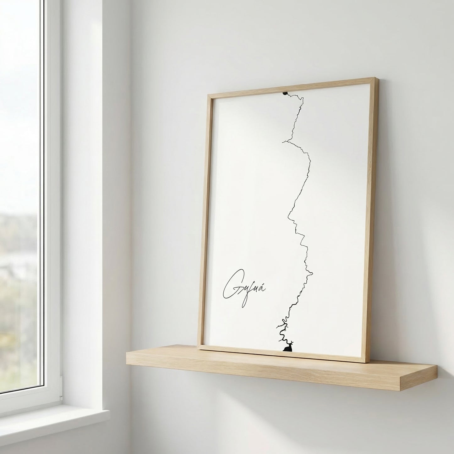 Gufá í Borgarfirði Iceland river art print in oak frame – minimalist wall art line drawing – scandinavian interior – Veidislod