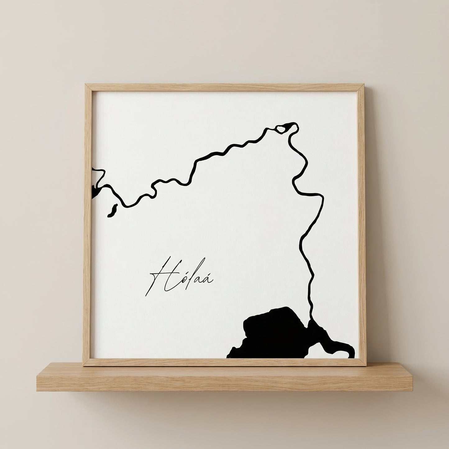 Hólá Iceland river art print in oak frame – minimalist river line art – modern scandinavian decor – Veidislod