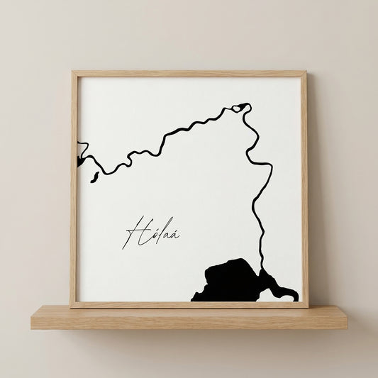 Hólá Iceland river art print in oak frame – minimalist river line art – modern scandinavian decor – Veidislod