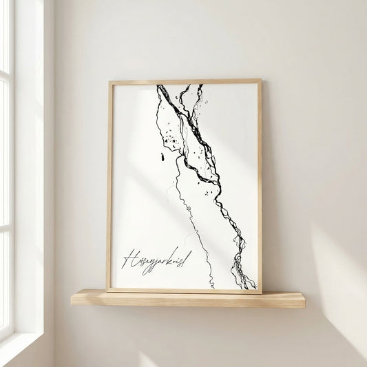 Húseyjarkvísl Iceland river art print in oak frame – minimalist river artwork – clean nordic wall – Veidislod
