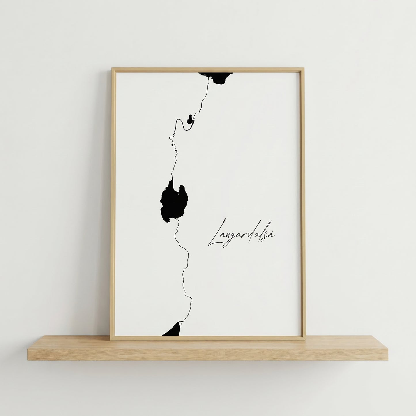Laugardalsá Iceland river art print in oak frame – minimalist line drawing wall art – modern scandinavian decor – Veidislod