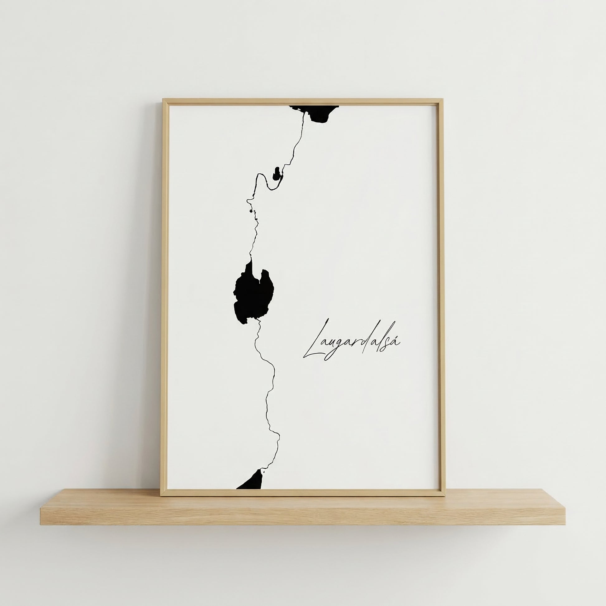 Laugardalsá Iceland river art print in oak frame – minimalist line drawing wall art – modern scandinavian decor – Veidislod