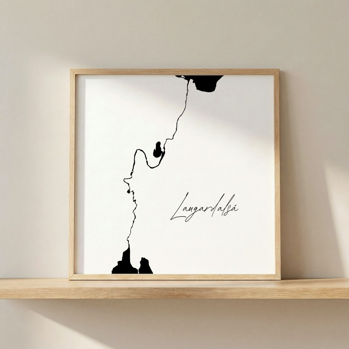 Laugardalsá Iceland river art print in oak frame – minimalist line drawing wall art – modern scandinavian decor – Veidislod