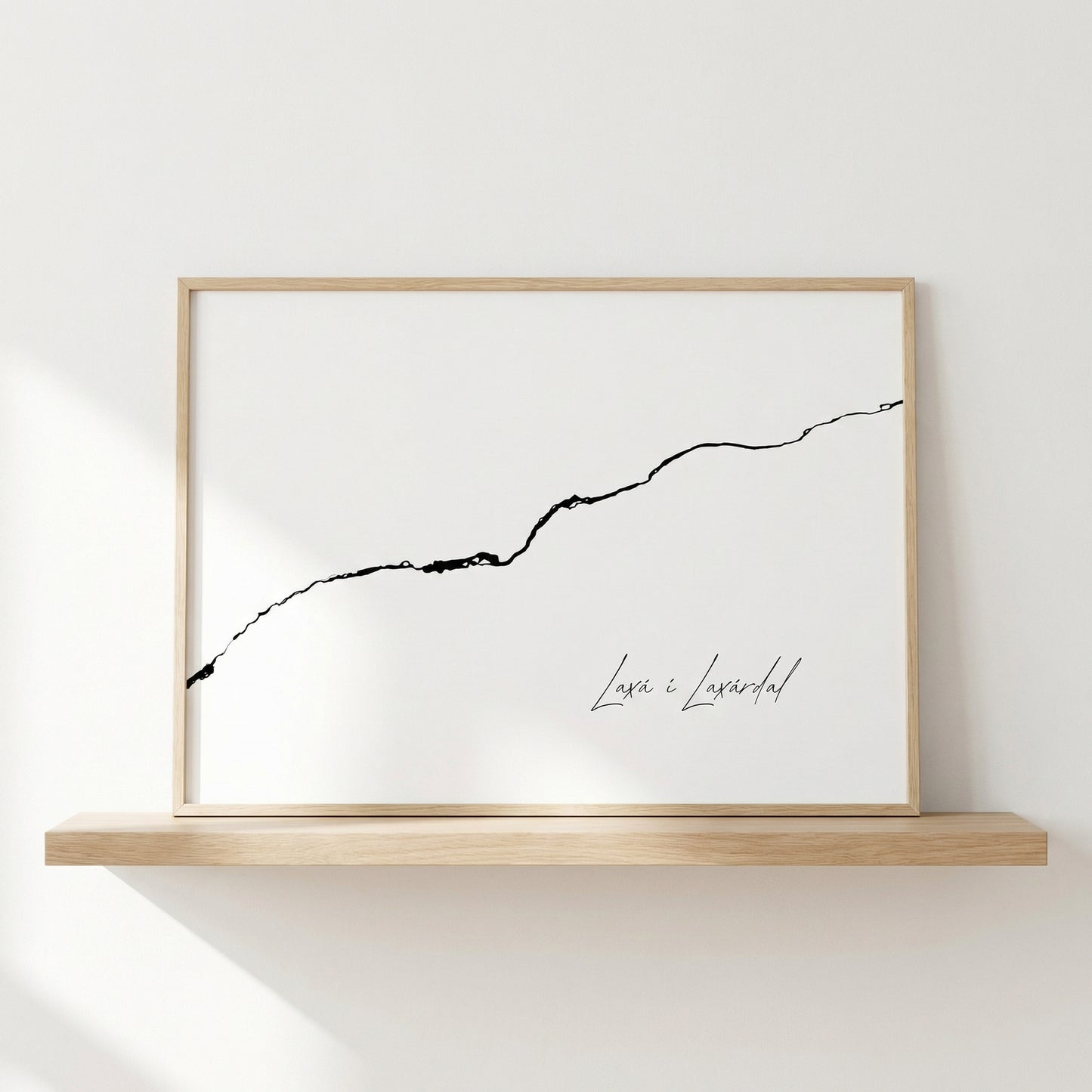 Laxá í Laxárdal Iceland river art print in oak frame – minimalist river line drawing – modern scandi wall – Veidislod
