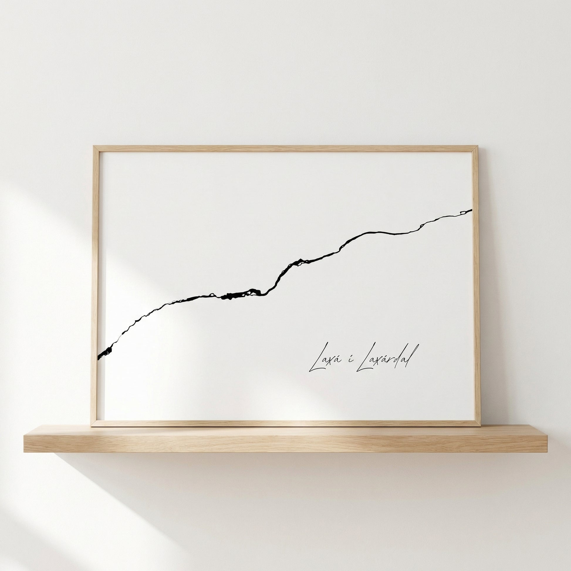 Laxá í Laxárdal Iceland river art print in oak frame – minimalist river line drawing – modern scandi wall – Veidislod