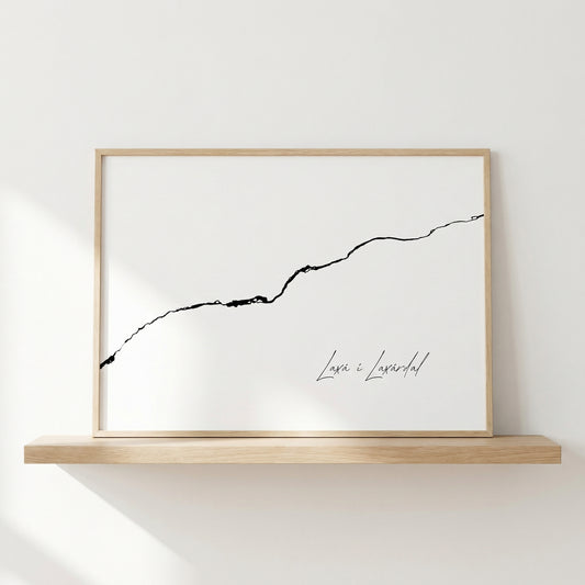 Laxá í Laxárdal Iceland river art print in oak frame – minimalist river line drawing – modern scandi wall – Veidislod