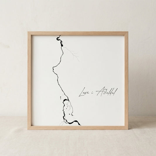 Laxá í Aðaldal Iceland salmon river art print in oak frame – minimalist line drawing wall art – scandinavian design – Veidislod 
Big Laxa
