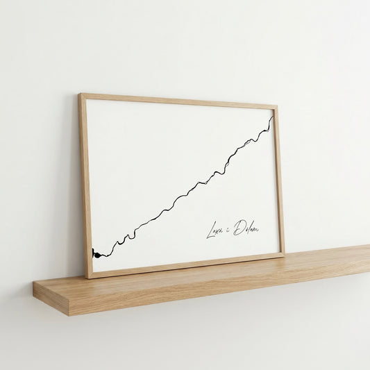 Laxá í Dölum Iceland river art print in oak frame – minimalist river artwork – clean studio mockup – Veidislod