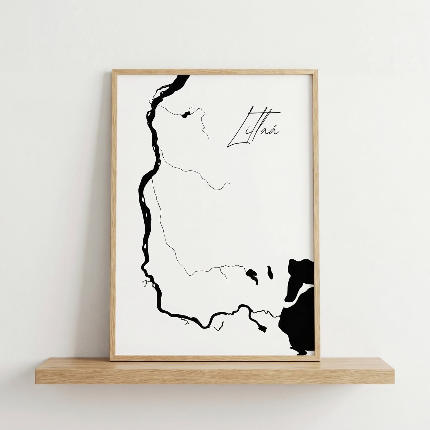 Litlaá í Keldhverfi Iceland river art print in oak frame – minimalist line drawing wall art – scandinavian interior – Veidislod