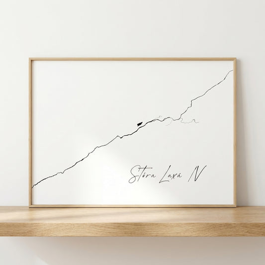 Stóra Laxá IV Iceland river art print in oak frame – minimalist river line artwork – modern interior wall – Veidislod