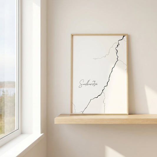 Svalbarðsá Iceland river art print in oak frame – minimalist river artwork – clean nordic interior – Veidislod