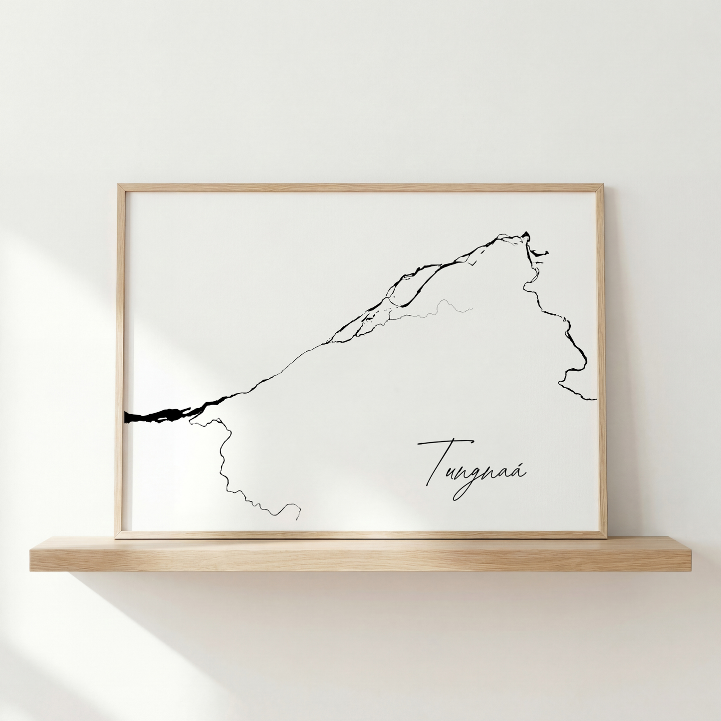 Tungnaá Iceland river art print in oak frame – minimalist line drawing wall decor – scandinavian interior – Veidislod