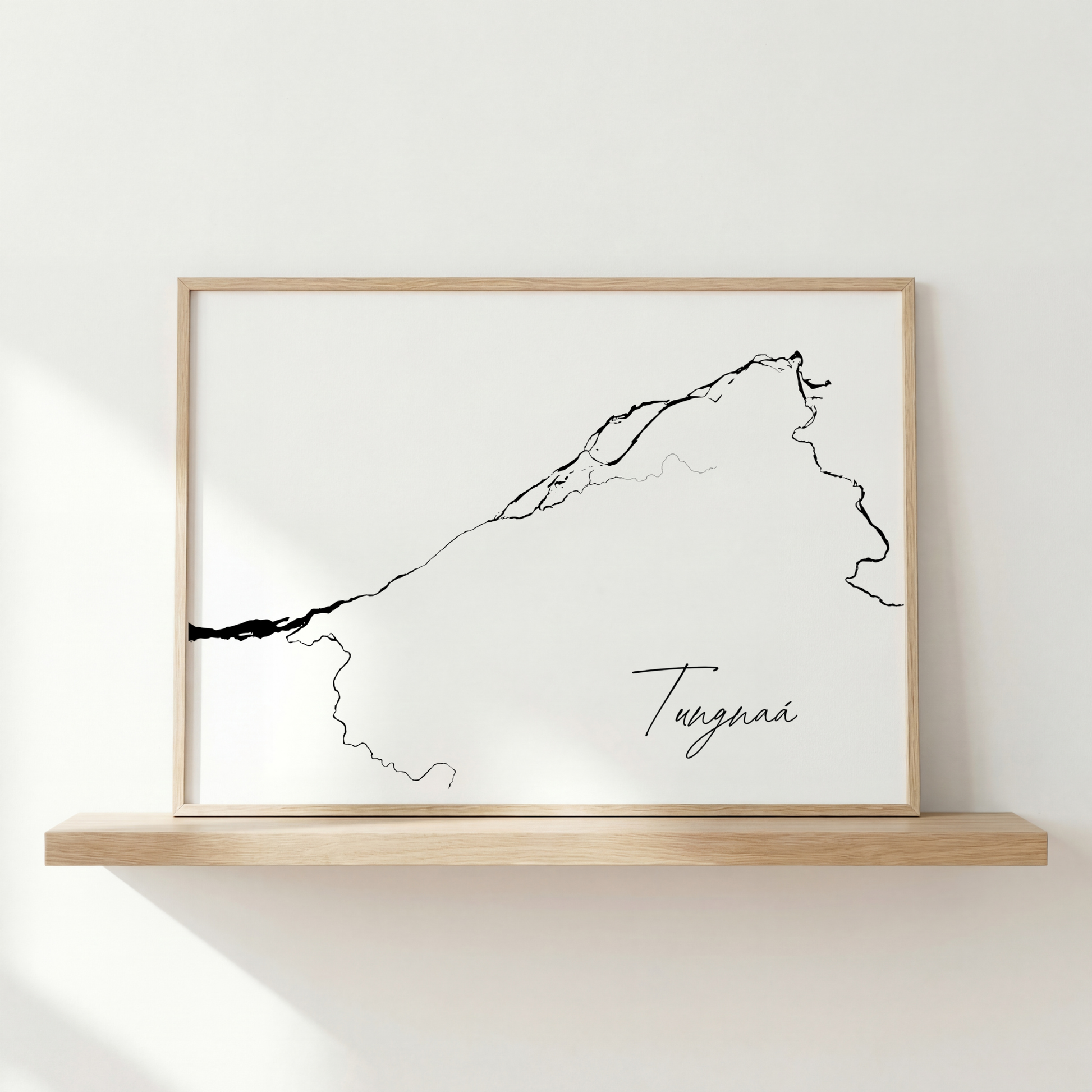 Tungnaá Iceland river art print in oak frame – minimalist line drawing wall decor – scandinavian interior – Veidislod