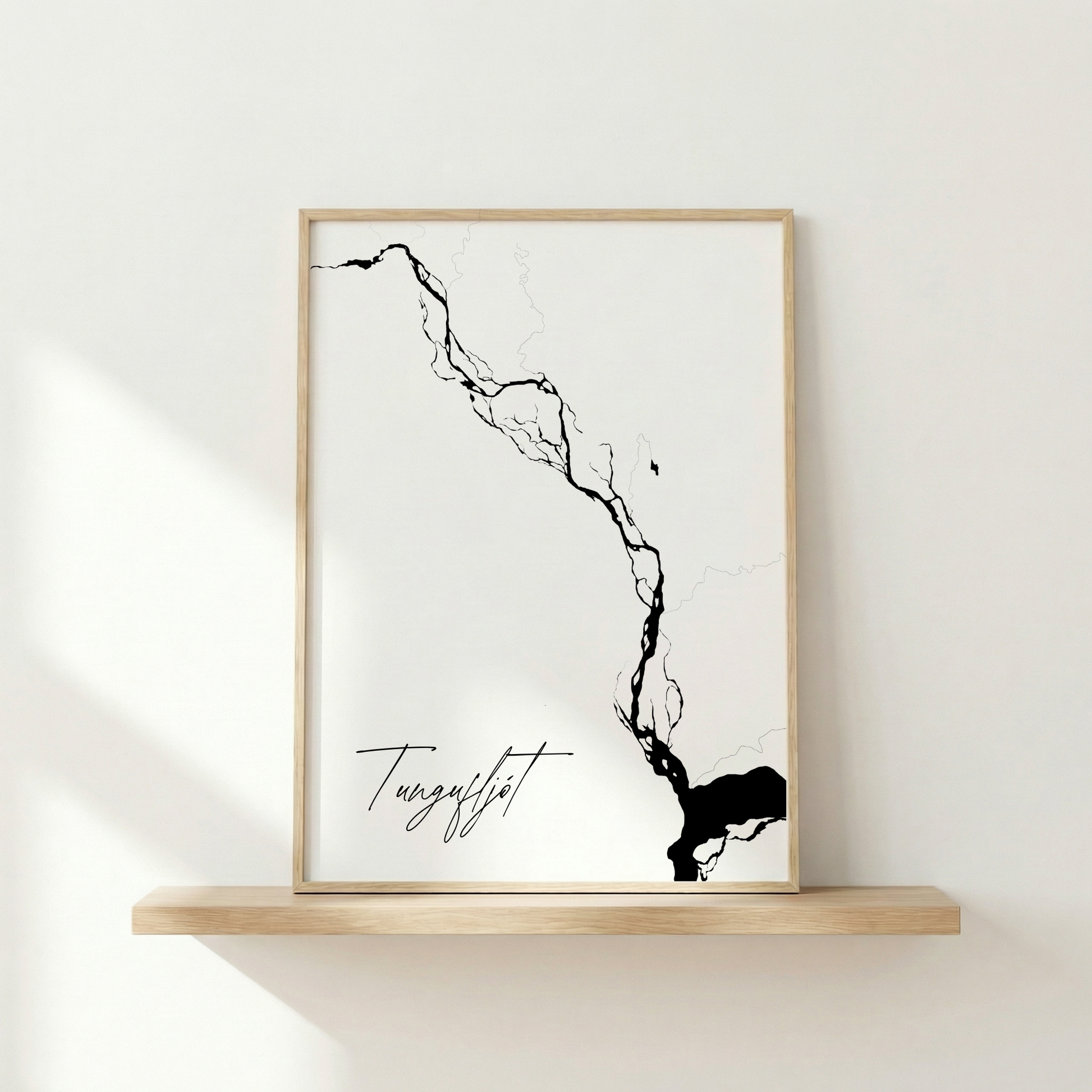 Tungufljót í Skaftártungu Iceland river art print in oak frame – minimalist river line art – modern nordic styling – Veidislod