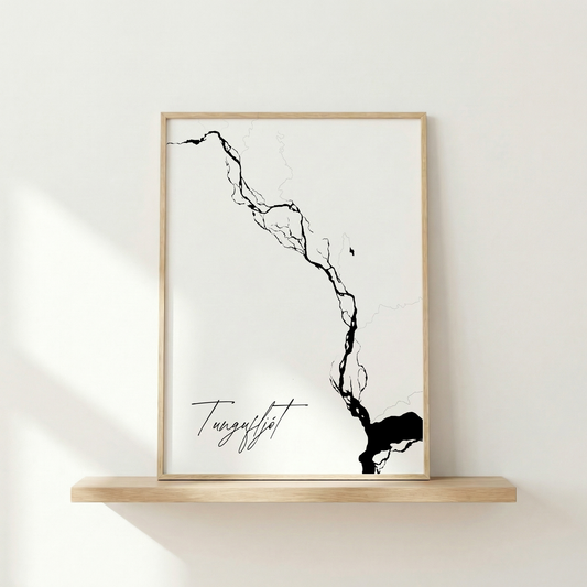 Tungufljót í Skaftártungu Iceland river art print in oak frame – minimalist river line art – modern nordic styling – Veidislod