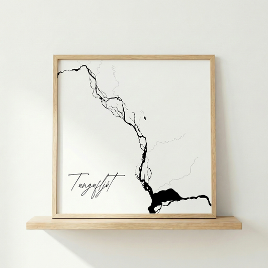 Tungufljót í Skaftártungu Iceland river art print in oak frame – minimalist river line art – modern nordic styling – Veidislod