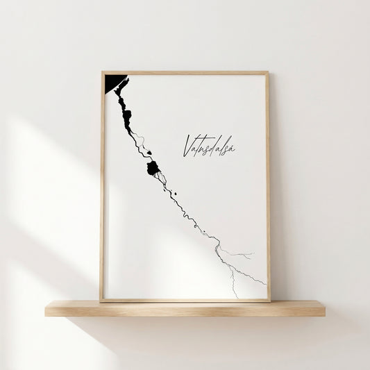 Vatnsdalsá Iceland river art print in oak frame – minimalist river artwork – nordic home decor – Veidislod